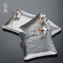 Gongfu tea coaster Alloy plum silver Personality elegant tea ceremony accessories Square tea set Household