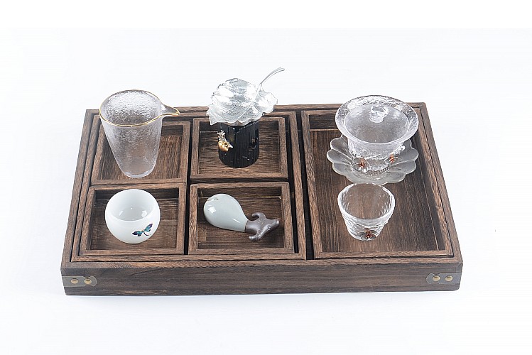 Khay trà cổ cháy paulownia retro khay trà khô Kung Fu bộ trà đạo trà tấm gỗ bảy bộ khay trà kết hợp - Tấm muôi gỗ