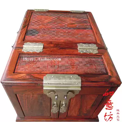 Laos big red sour branch jewelry box solid wooden mahogany multi-layer jewelry dressing box with mirror lock antique flower blooming