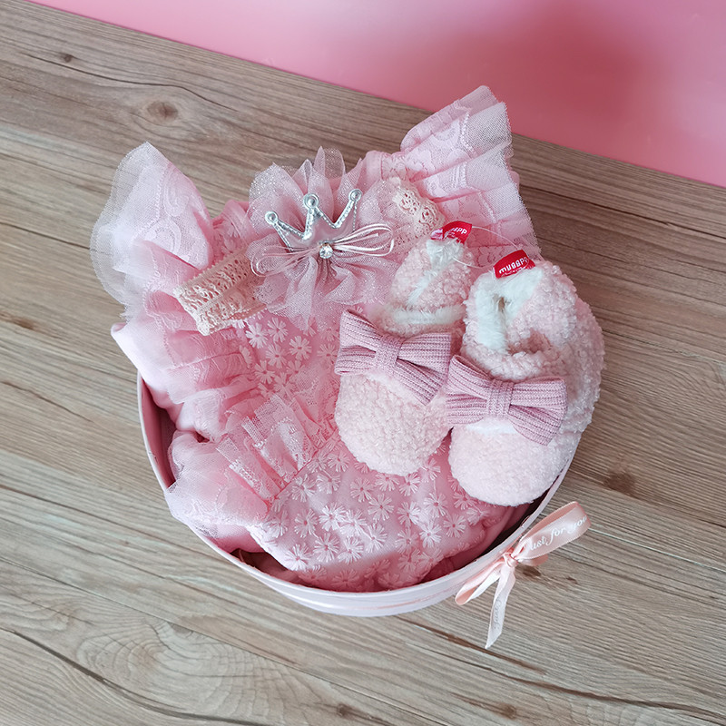 Autumn Winter Princess Dress Baby Gift Box Thickening Woman Baby Full Moon 100 Days Old Gifts Gift Set Box Plus Suede New Suit