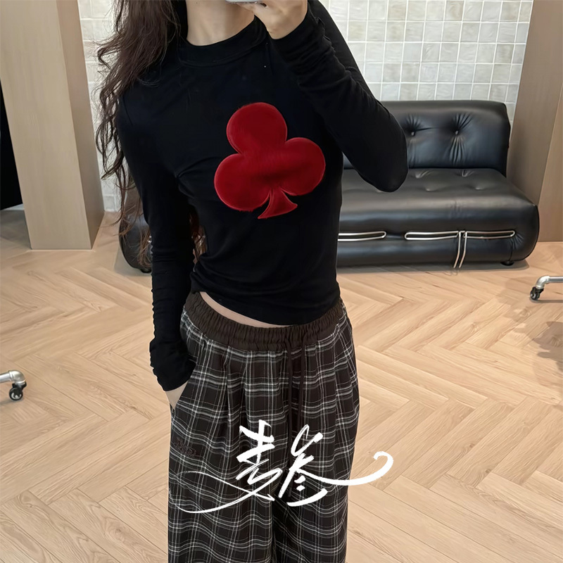 Mai San~In-Stock Version~26 New Styles Same as Yu Wenwen and Wang Feifei's Black Plum Blossom Velvet-Like Long-Sleeve Base Shirt
