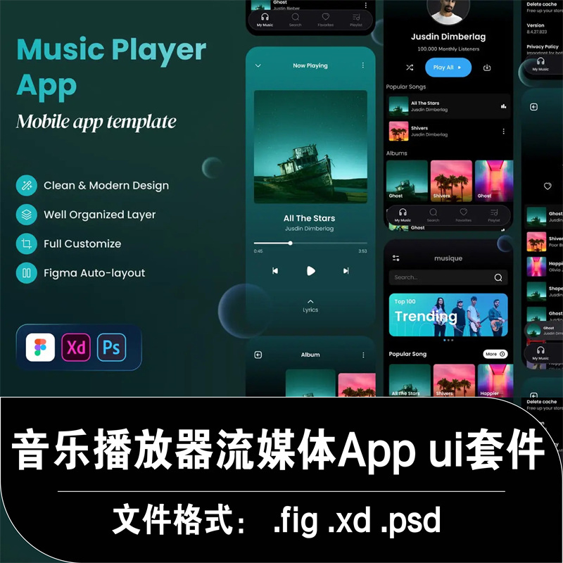 Figma Music Player Streaming Media App Application Ui Kit Interface Display Xd Design Material Psd