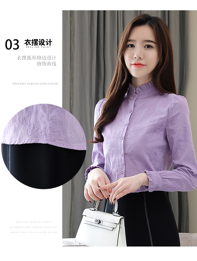 Áo sơ mi nữ 2018 thu đông mới cổ áo sơ mi nữ cotton dài tay Han Fan mùa thu đông cộng với áo nhung áo sơ mi bó dài tay nữ