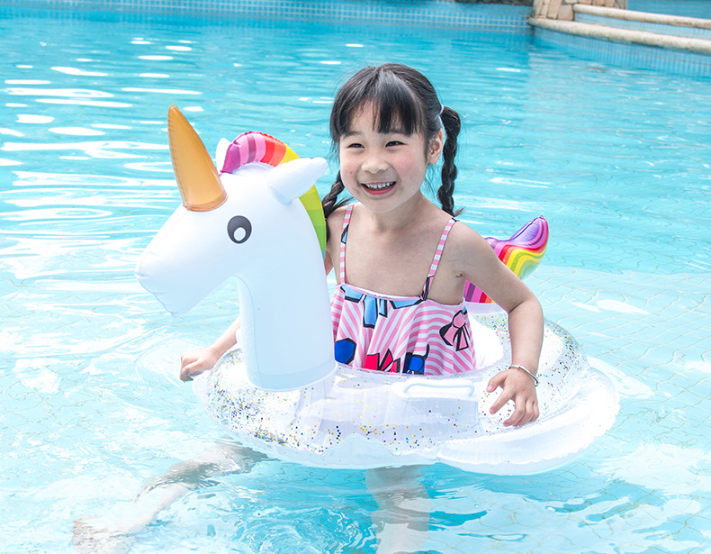 Nhẫn bơi đỏ cho trẻ em Ghế bơm hơi mới Princess Ma Unicorn nổi hàng gắn kết vòng bơi sequin tùy chỉnh - Cao su nổi phao bơi chống lật
