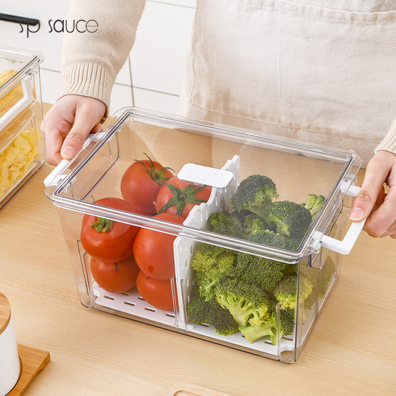 Refrigerator fruit and vegetable preservation containing box Japanese style home transparent PET double layer food refrigerated storage double drain box