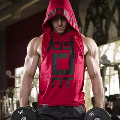 Muscle sportsman brother fitness vest hooded cotton sleeveless T-shirt sports horse jacket pullover training vest Breathable