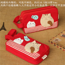 Canvas art womens key coin purse mobile phone bag Three-layer zipper hand-held hand bag large capacity shopping for walking