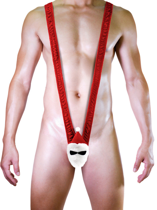 Santa Claus Cute and Funny Men's One-Piece Thong Hollow Prank Sexy Underwear Gift Jumpsuit Red