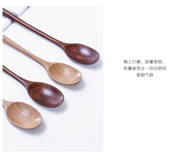 Nhật Bản phong cách muỗng gỗ thẳng tay cầm dài muỗng lớn ăn thìa muỗng gia đình muỗng gỗ bộ đồ ăn bằng gỗ rắn muỗng - Đồ ăn tối bộ chén dĩa cao cấp