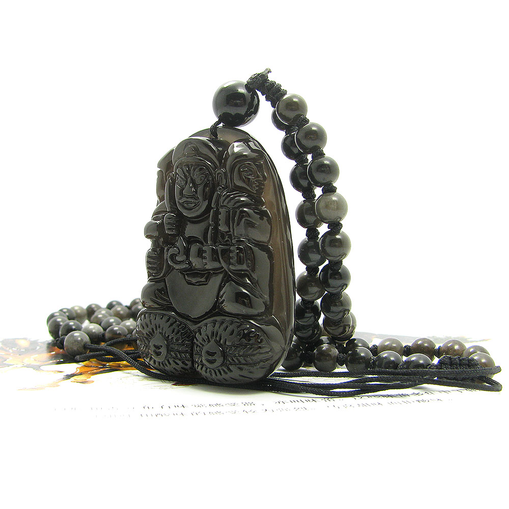 Xuanyou Daheitian Three-faced God of Wealth Ice Seed Obsidian Pendant with Certificate
