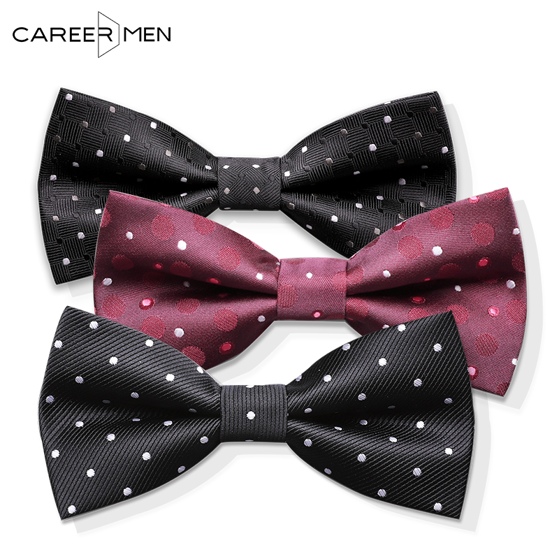 Professional door British wave point men's bow tie groom wedding wine red polka dot Korean version of the dress men's bow black