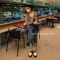 9 zero 95 fold full reduction member discount) stripe removable long sleeve early autumn knitted cardigan nv wai tao