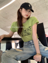Summer House 2022 Summer Short American Retroit Chile Top Green Paint Letter Print Short Sleeve T Shirts
