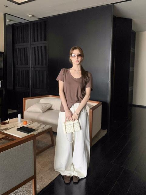 Summer Home American Retro High Waisted Wide Leg Jeans Women's Summer Loose Slim Drape Floor-Mopping Straight Pants