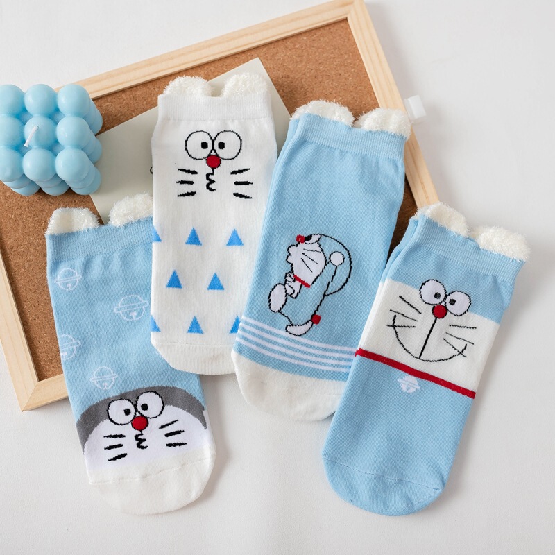 Women's Japanese-Style Short Socks with Cute Cartoon Blue Chubby Cat Kt Feather Yarn, 3D Ears, Pure Cotton No-Show Socks That Don'T Slip Off Women's Japanese-Style Short Socks with Cute Cartoon Blue Chubby Cat Kt Feather Yarn, 3D Ears, Pure Cotton No-Show Socks That Don'T Slip Off