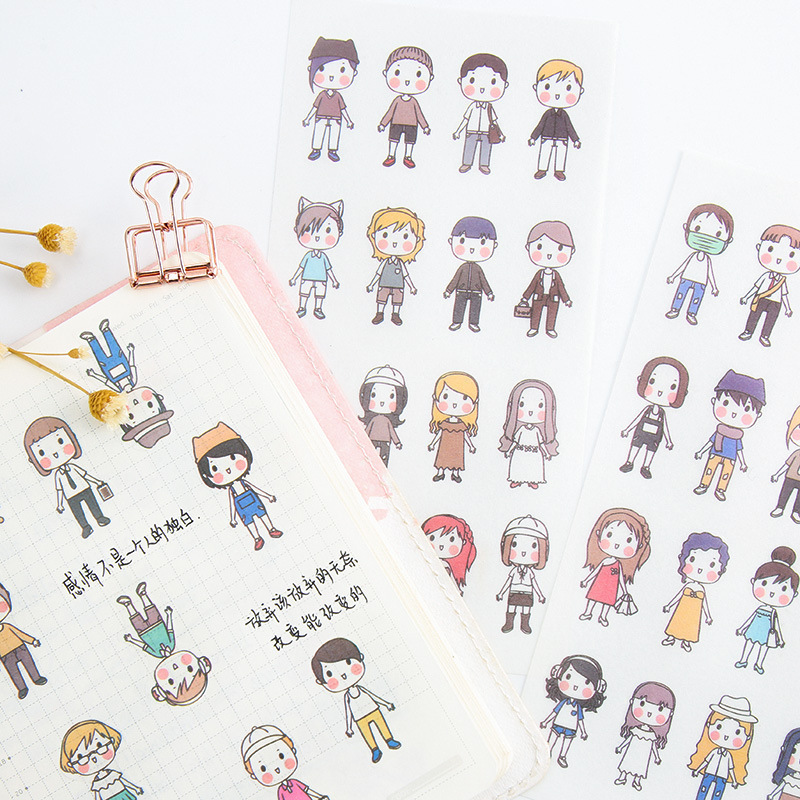 Literary small fresh hand account stickers cute cartoon material hand account diary character decoration set creative stickers