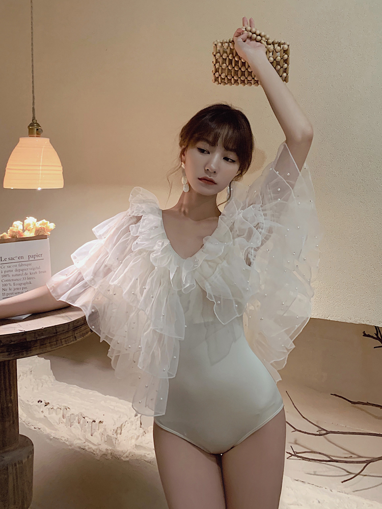 Vido's new ladies swimsuit pearl cover slim and conservative even bikini sexy open-back spa swimsuit