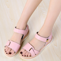 2018 Summer new 14 Girls Korean version of women shoes 13 junior high school students 15 years old CUHK Tong flat-bottom genuine leather sandal women