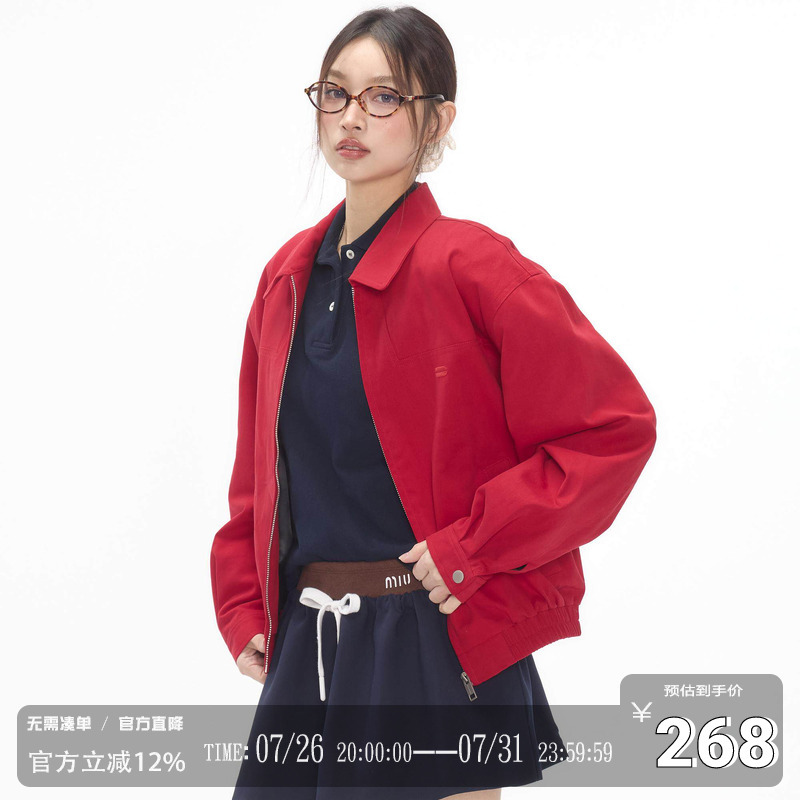 Codice Lab Red Harrington Jacket Autumn Basic Commuter Unisex Versatile Short Loose Coat Trendy