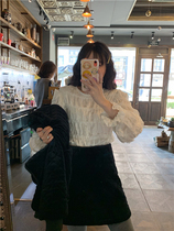 Special BORAKOO Korea East Gate Didong Black Velvet Ringge and Cotton A- shaped Skirt Short Skirt