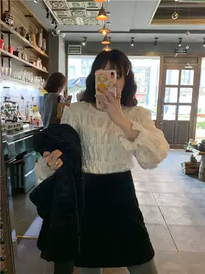 Special BORAKOO Korea East Gate Didong Black Velvet Ringge and Cotton A- shaped Skirt Short Skirt