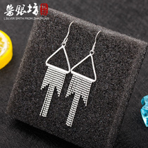 Jiuxi silver building 99 pure silver ear ring female Japan-ROK Temperament Foot Silver Long earrings Earrings Streaming Suear Pendant Earrings Ornaments