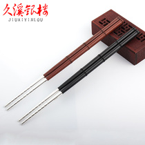 Jiuxi Silver Building S999 Foot Silver Chopsticks Black Sandalwood Practical Anti-Burn Pure Silver Solid Wood Chopsticks Suit Send Gift Silver Tableware