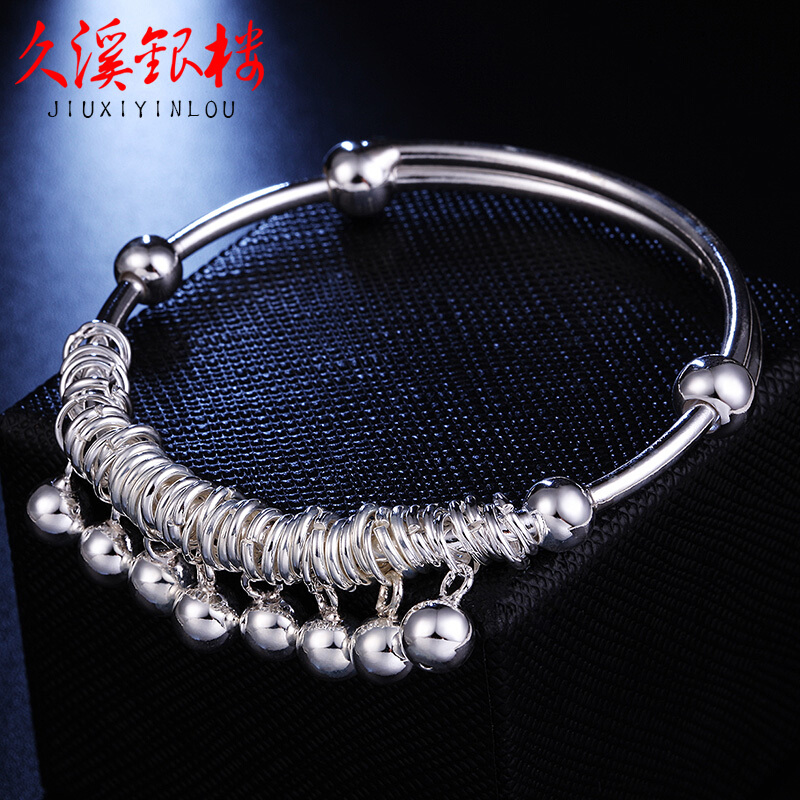 Jiuxi Silver Building S990 silver girl Bohemian silver bracelet pure silver bell bracelet push and pull silver bracelet silver ornament
