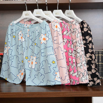 Extra-large summer chubby girls' shorts, pure cotton cartoon capri pants, overweight, 200 pounds, home pants, pajama pants for outerwear