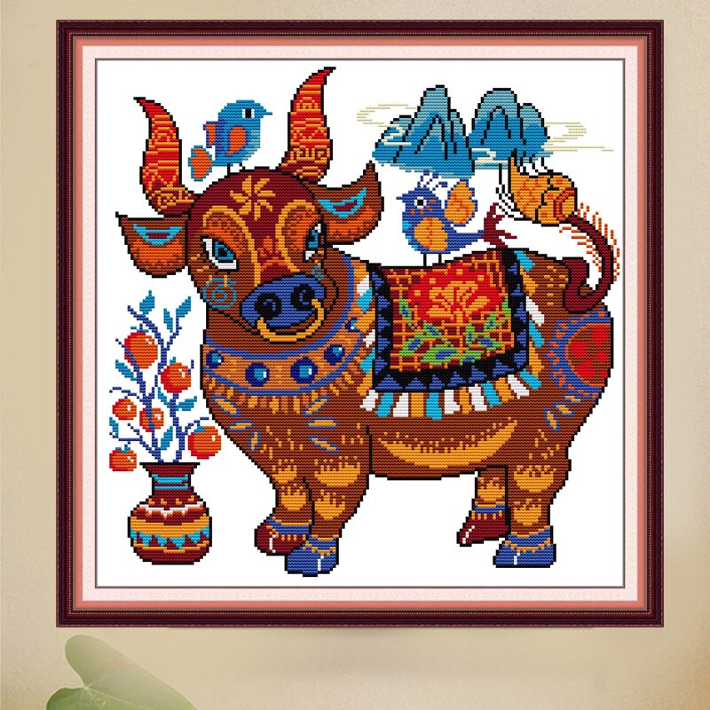 かわいい漫画の牛のクロスステッチを刺繍しましょう。2026年の新スタイル、シンプルな糸刺繍、小さなアイテム、そして繁栄の牛！