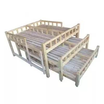 Kindergarten special log camphor pine three-layer six-person push-pull bed Children's four-layer push-pull solid wood bed factory direct sales