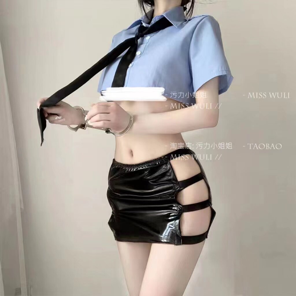 Sweet Cool Policewoman Seductive Female Flight Attendant Uniformed Sailor Suit Leather Skirt short skirt Funny Lingerie Suit