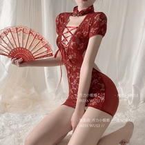 Super-explicit stature woman Taste Full Lace Qipao Private Room Underwear Woman Thin style Sleeping Dress Spice