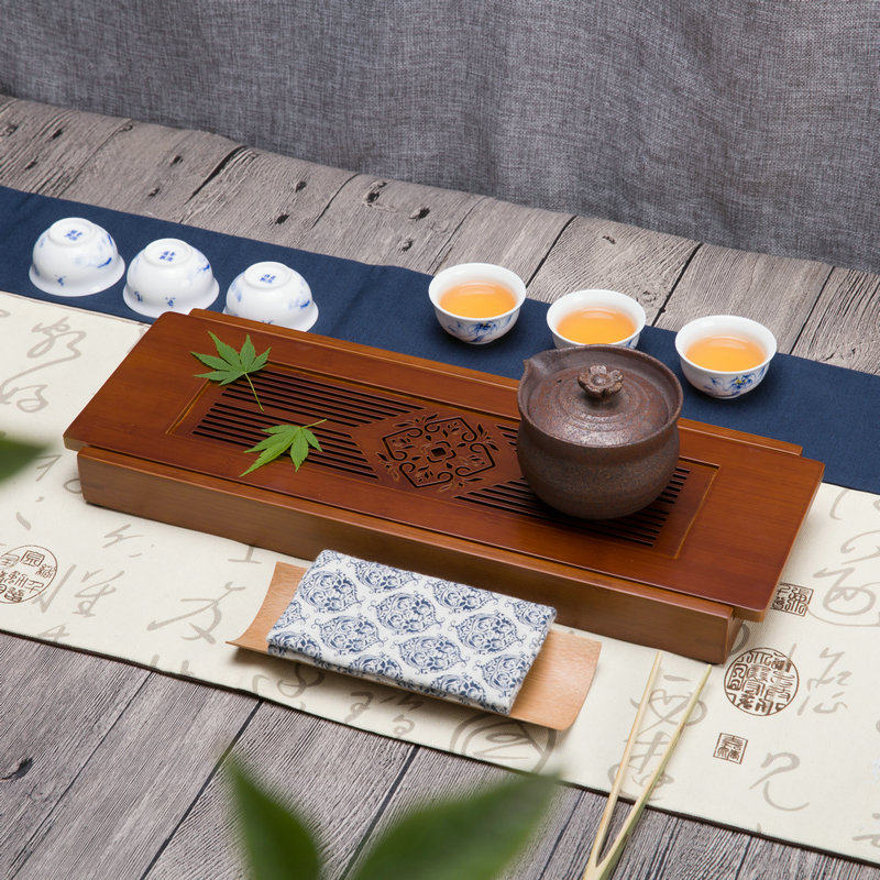 Un-central bamboo tea household water storage bamboo small tea plate solid wood water storage tea sea-style simple kung fu tea ceremony dry bubble