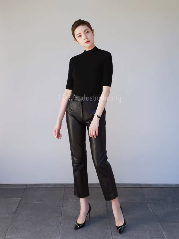 deebydwang leather matte straight leather pants women's 2020 new nine-point pants fashion Dadi with the same
