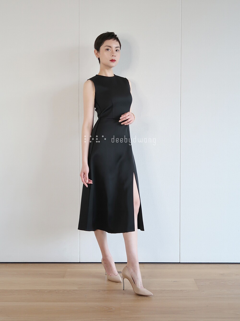 deebydwang sleeveless small black skirt waist thin temperament dress 2020 new summer split