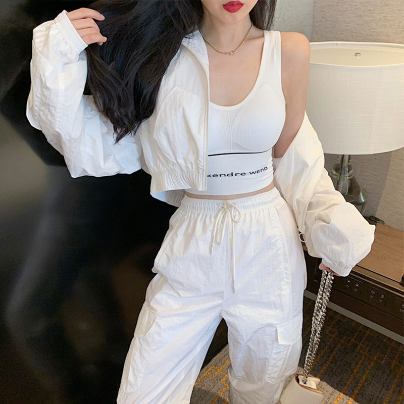 Sports suit female summer sun loose thin sleeve long sleeve network red fried street fashionable casual fashion three pieces