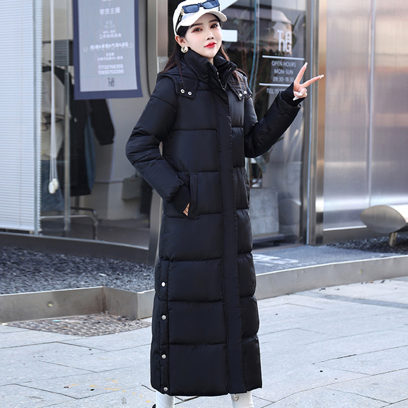 New Style Cotton-Padded Jacket for Women, Long Over-The-Knee to Ankle Length, Slim Fit, Thickened Winter Coat, Korean Style, Extra-Long Cotton-Padded Jacket for Women
