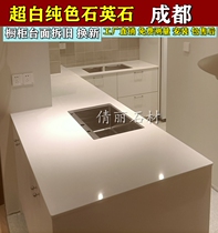 Pure white kitchen cabinet quartz stone countertop sink European style whole house Stone Bar West kitchen island water retaining strip