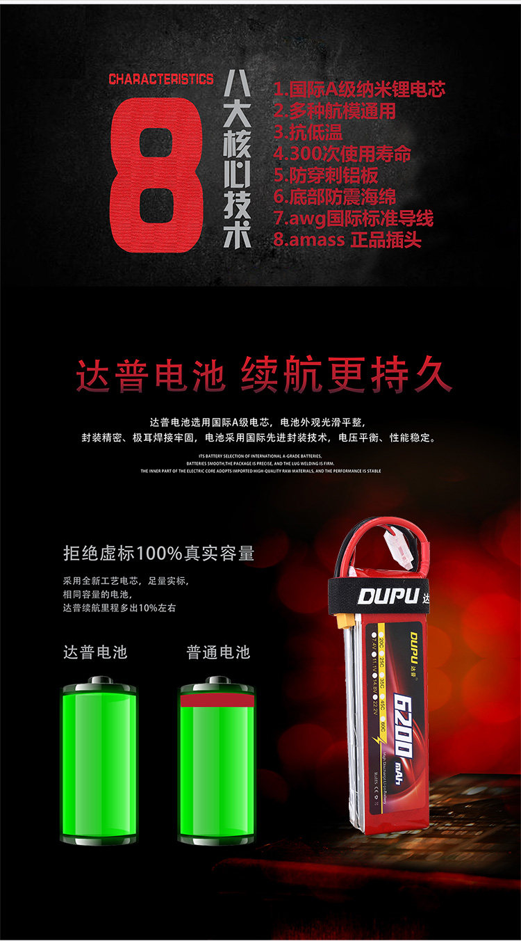 Самолет на дистанционном управление dupu达普 6200mah 25c 3s 4s 6s 航拍多轴无人机模型航模锂电池