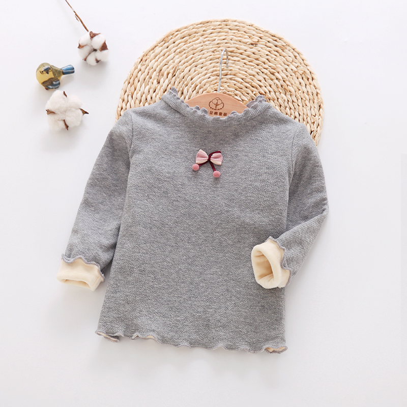 Mùa thu đông 2019 bé gái mới cộng với áo nhung đáy quần bé gái 1234567 tuổi áo thun trẻ em cổ dày cotton áo phông điệu cho bé gái