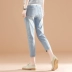 Quần jeans sọc nữ mùa hè 2019 quần lửng nữ mới thêu bảy điểm quần Quần Hàn Quốc phiên bản Hàn Quốc - Quần jean