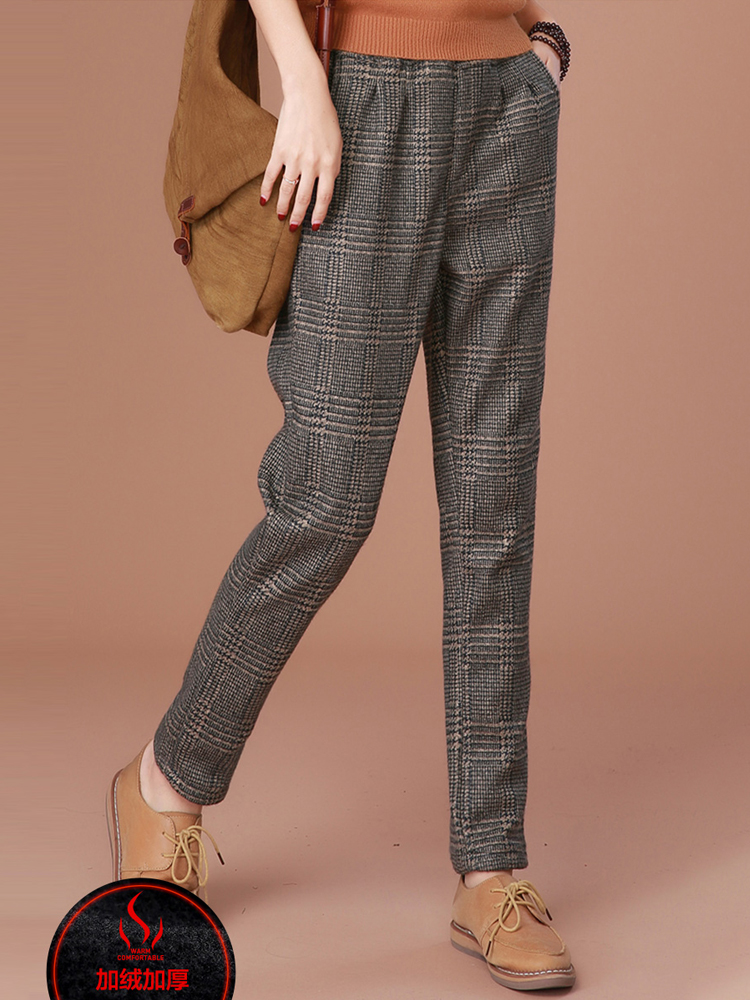 Han Chao hit the 2020 winter new velvet casual pants women's trousers large size plaid thickened wool Harlan pants
