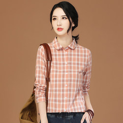 ເສື້ອຢືດ plaid collar doll trendy Korean for women 2024 spring new design niche top long-sleeved shirt