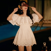 Star Zhao Liying with the same clothes high-end collarbone white lined dress with dress one-piece dress to collect waist summer new