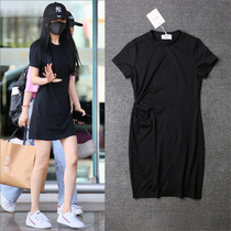 Yang Power Stars The Same Clothes Round Collar Short Sleeves Dress Skirt Woman Short Dress 2021 Summer New Korean Version of Thin Dress