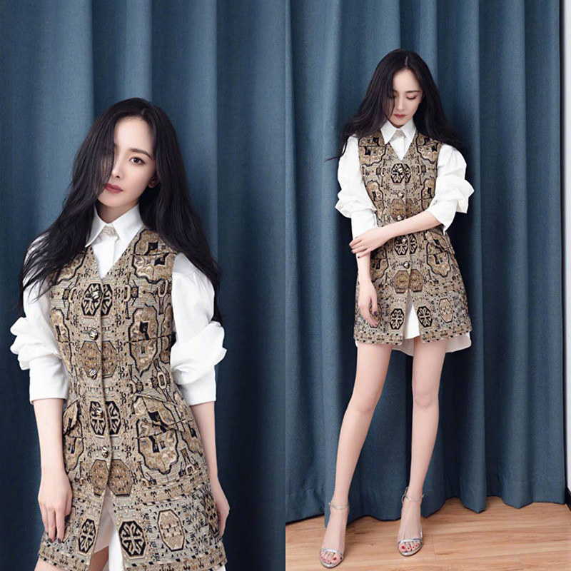 Star Yang power the same clothes in the clothes The long version of the shirt waistcoat Two sets of women Mao vest jacket small fragrant wind