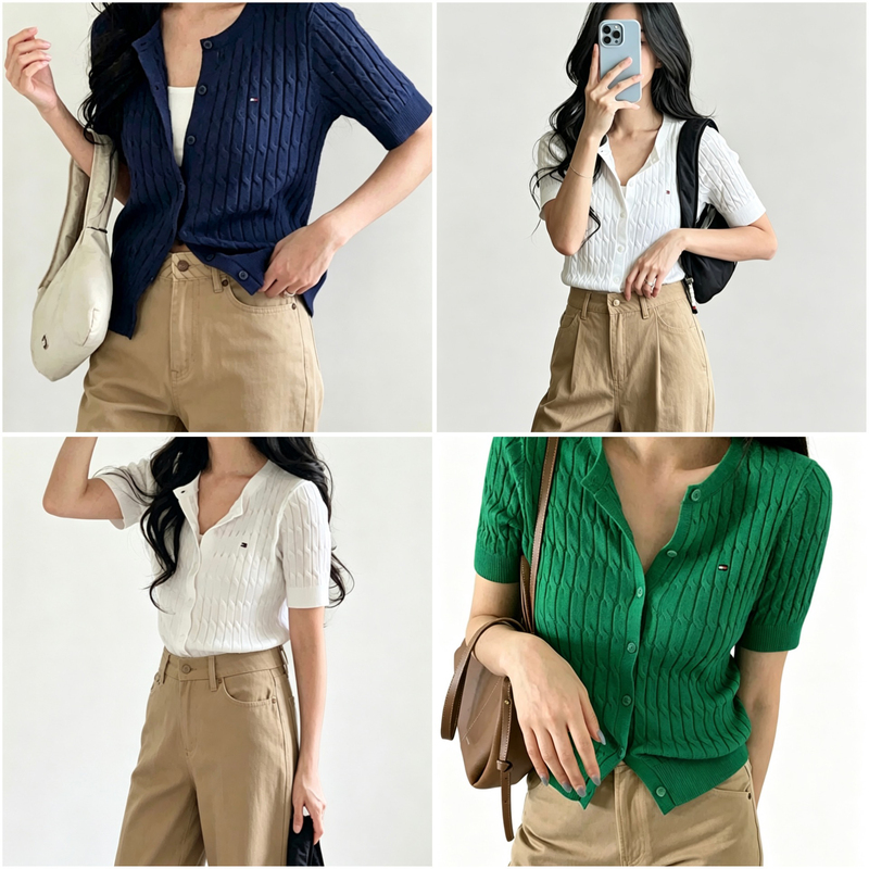 Tommy Hilfiger Women's Short-Sleeve Cable Knit Cardigan Tw1051, Purchased by Lao Liu from the Usa