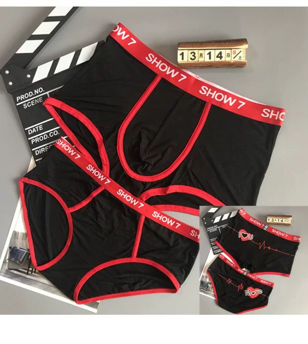 Chất lượng cao đồ lót cặp đôi thời trang khí chất modal đen trắng nam boxer nữ tam giác ngắn cá tính sáng tạo quan lot lot khe