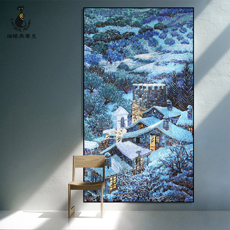 Cat's eye Mosaic tile background wall of the house in the snow Simple modern living room porch aisle clip art puzzle